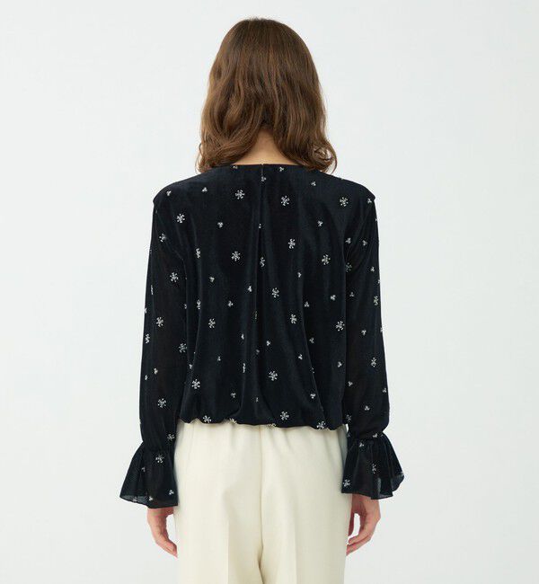 Ballsey「メッシュベロアエンブロイダリー ラッフルカフスブラウス」|シャツ・ブラウス|