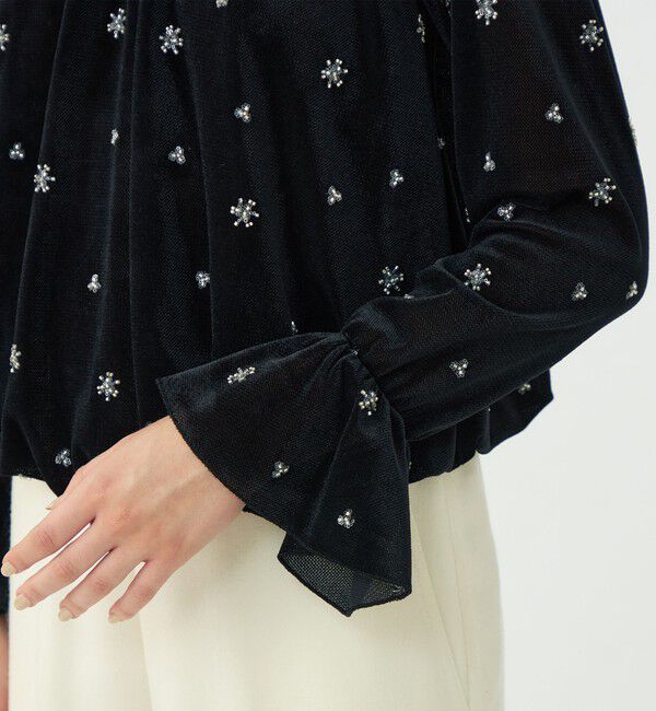Ballsey「メッシュベロアエンブロイダリー ラッフルカフスブラウス」|シャツ・ブラウス|