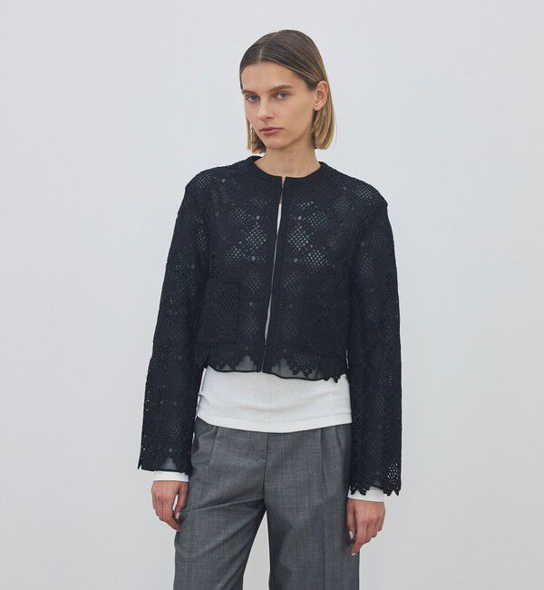 DES PRES「ブルームリーフレース レイヤードノーカラージャケット」|ノーカラージャケット|