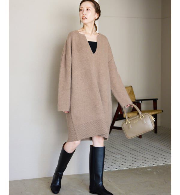 SLOBE IENA「《追加》ウォッシャブルファーリーミニワンピース」|ワンピース|キャメル