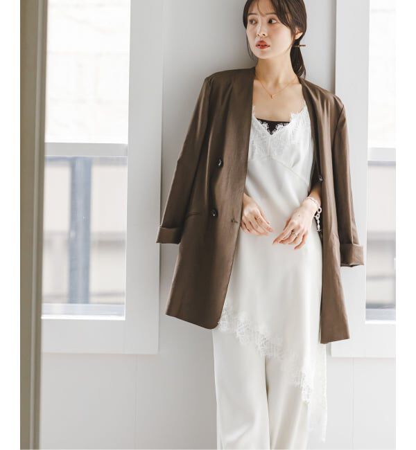 NOBLE「ルナサテンレースアシンメトリーキャミ」|キャミソール|