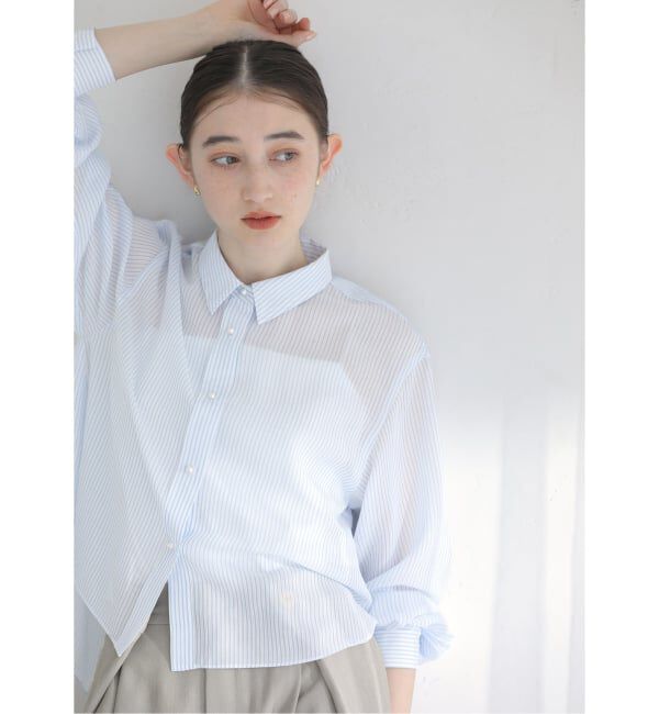  「【洗える】ストライプシアーギャザーシャツ」|シャツ・ブラウス|