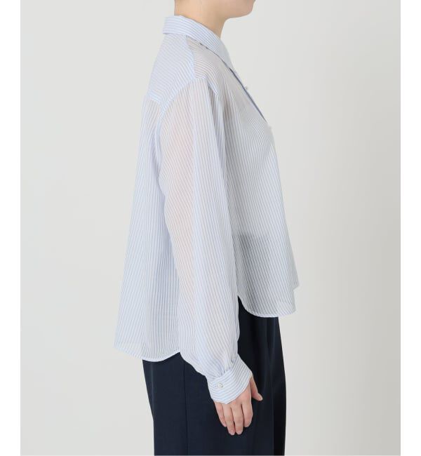  「【洗える】ストライプシアーギャザーシャツ」|シャツ・ブラウス|