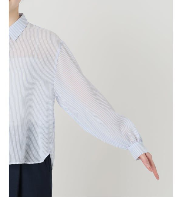  「【洗える】ストライプシアーギャザーシャツ」|シャツ・ブラウス|