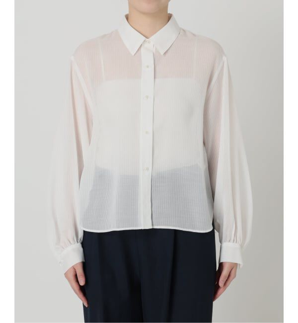  「【洗える】ストライプシアーギャザーシャツ」|シャツ・ブラウス|