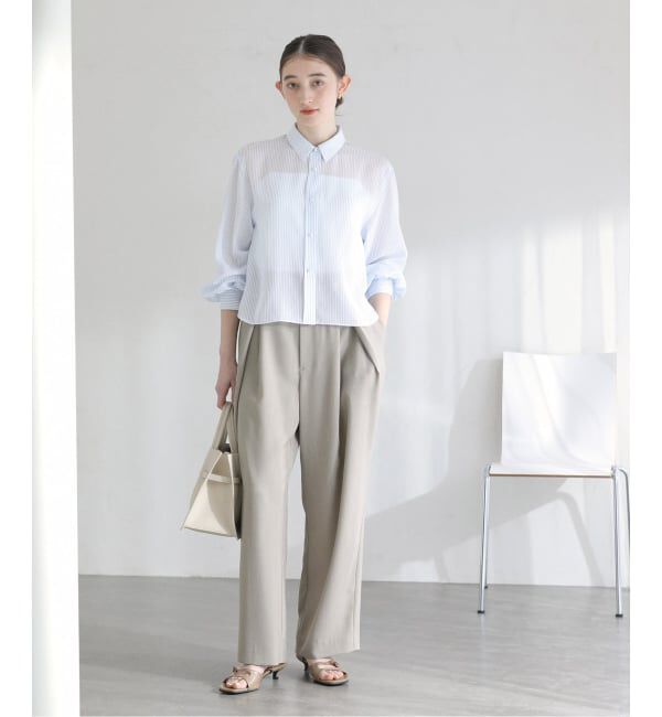 「【洗える】ストライプシアーギャザーシャツ」|シャツ・ブラウス|