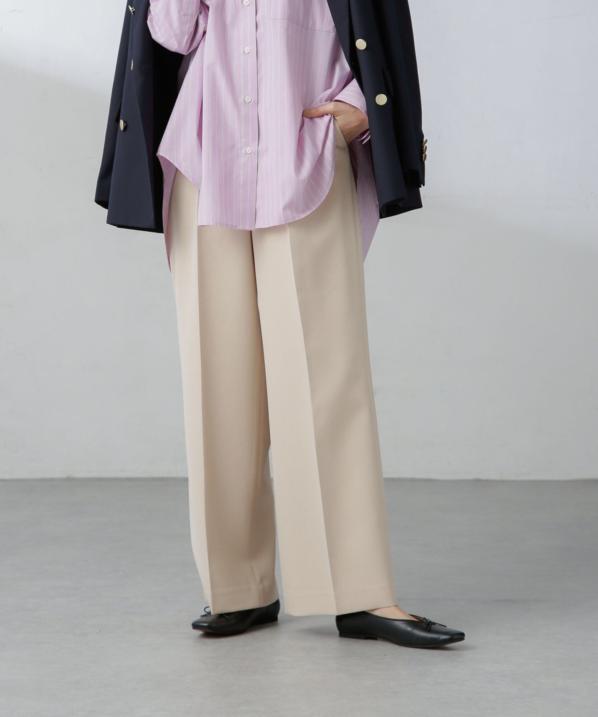 nano･universe「センタープレスストレートパンツ（セットアップ可）」|スラックス|ライトベージ 1