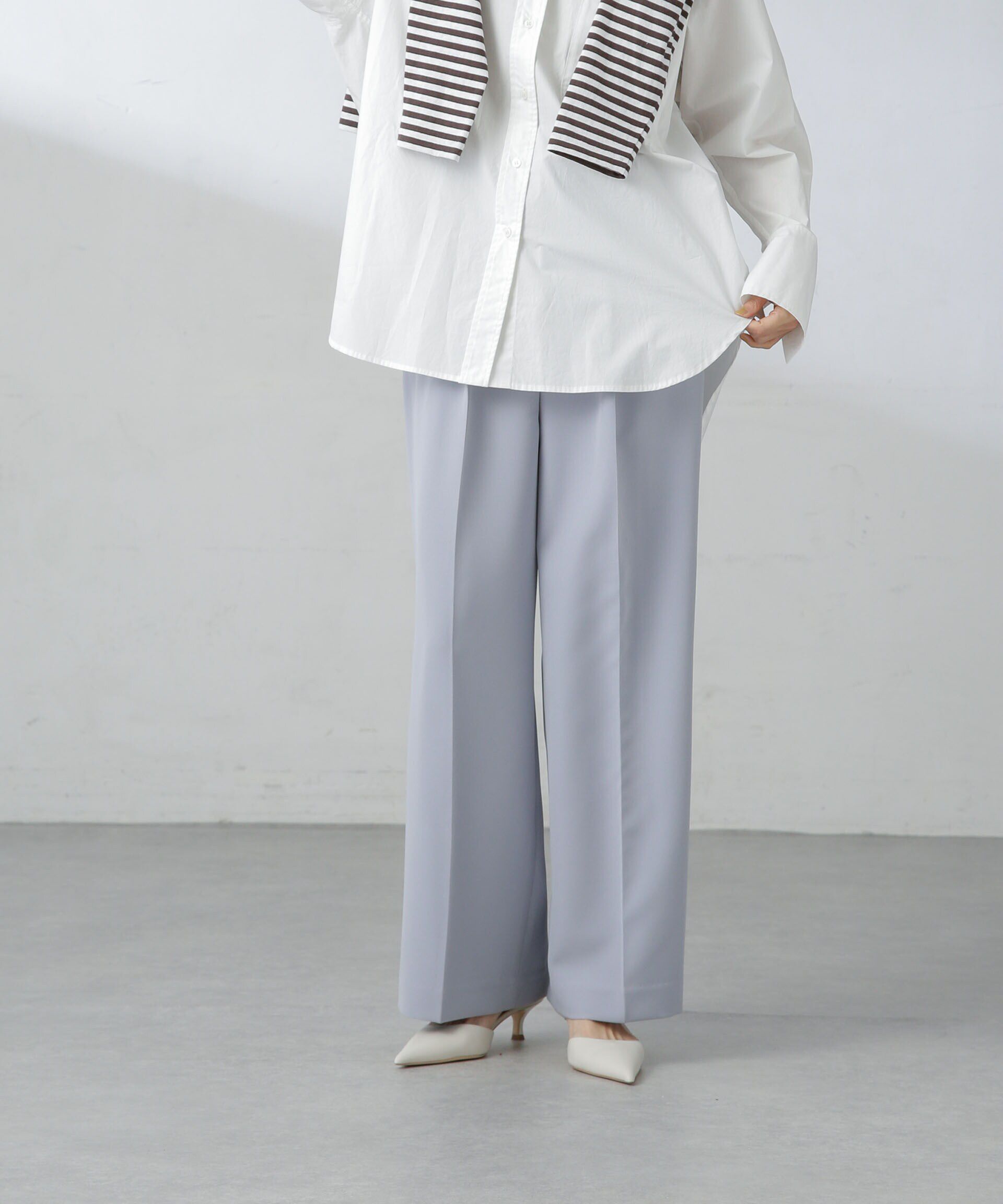 nano･universe「センタープレスストレートパンツ（セットアップ可）」|スラックス|