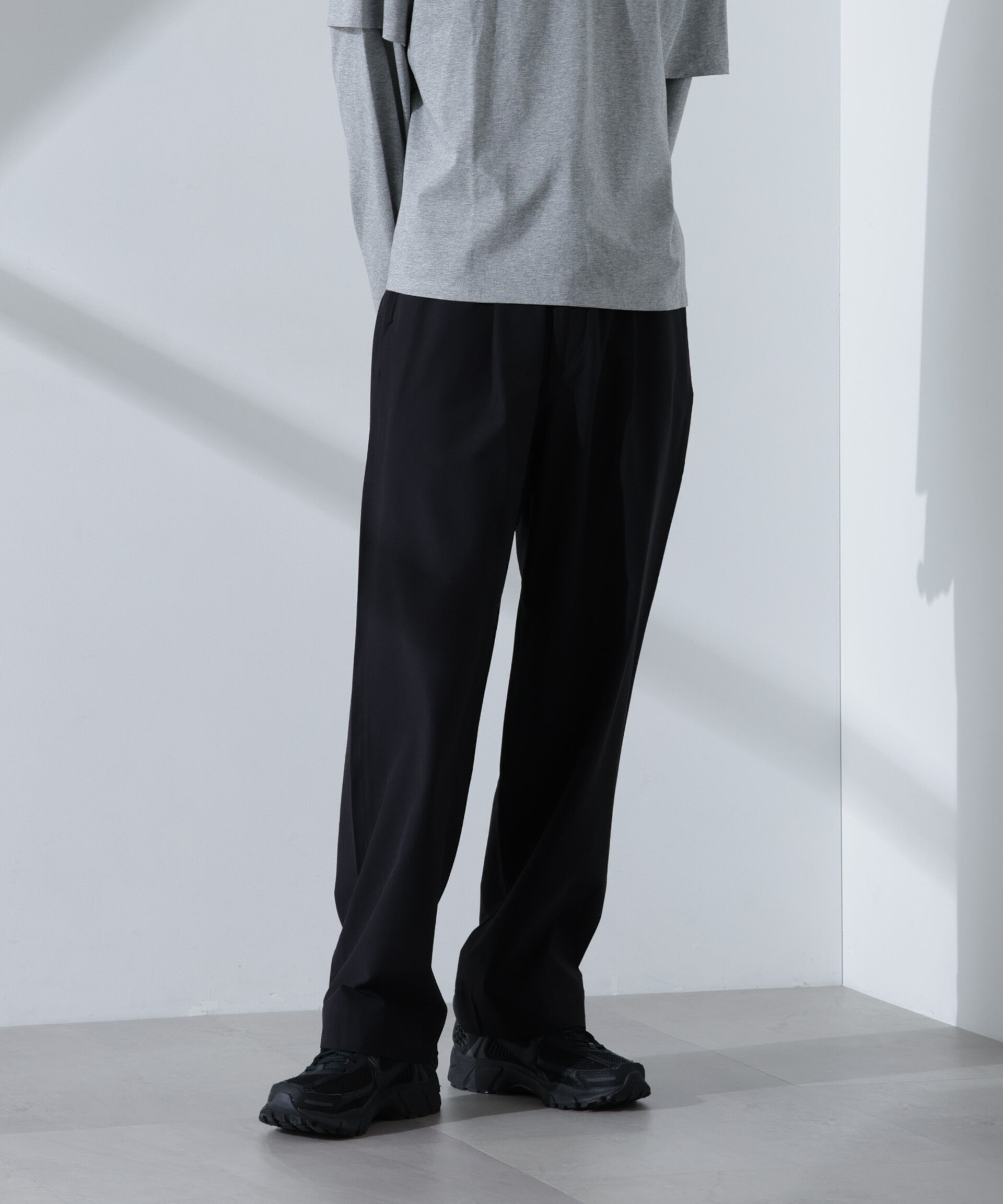 nano･universe「ストレッチワイドイージーパンツ(セットアップ可)」|チノ|ブラック