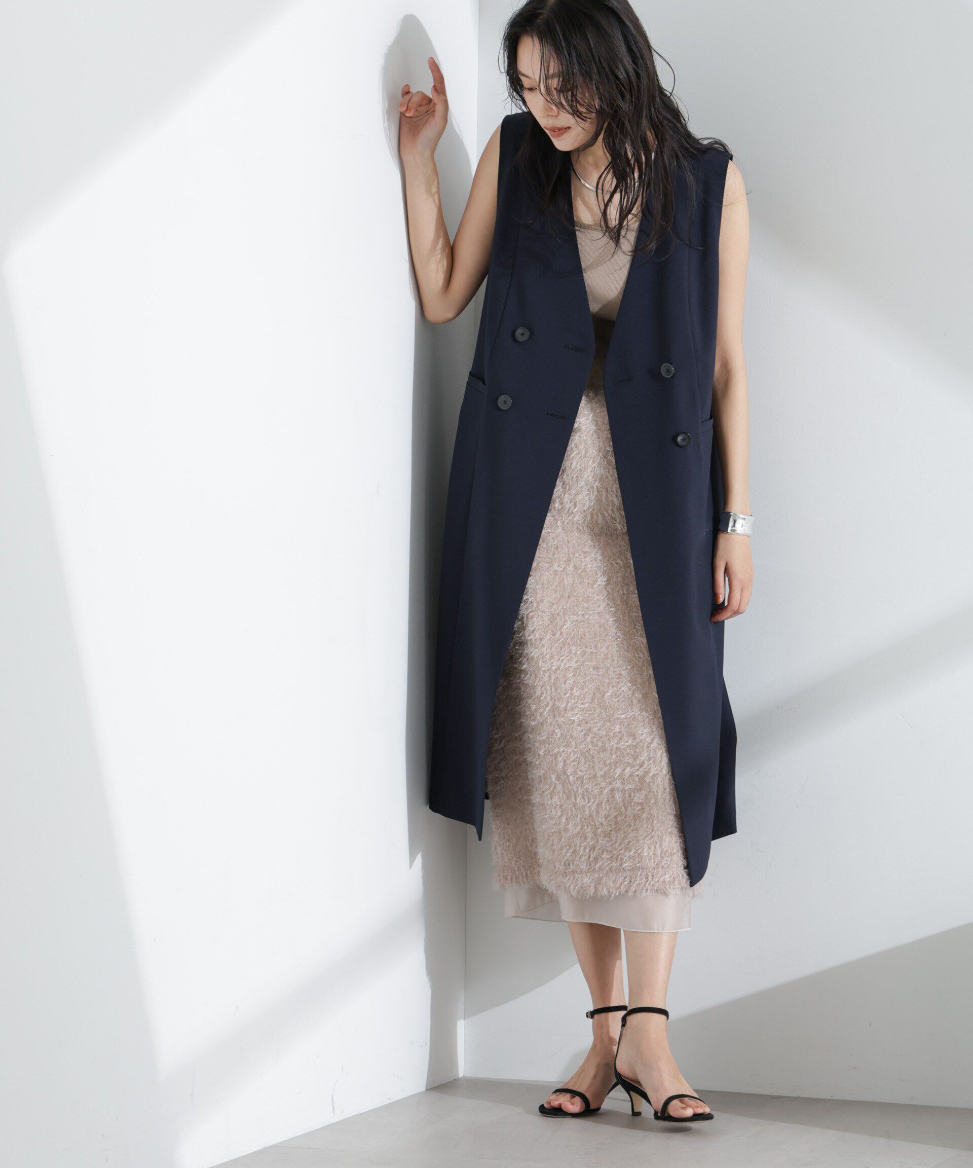 nano･universe「ライトファンクション ロングダブルジレ(セットアップ可)」|テーラードジャケット|D.ネイビー1