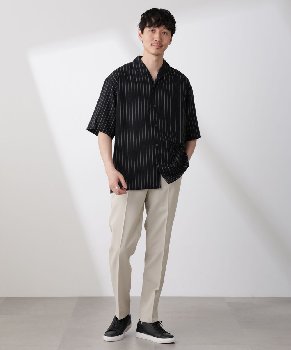nano･universe「リネンブレンドピンストライプワイドカラーシャツ（セットアップ可)」|シャツ・ブラウス|