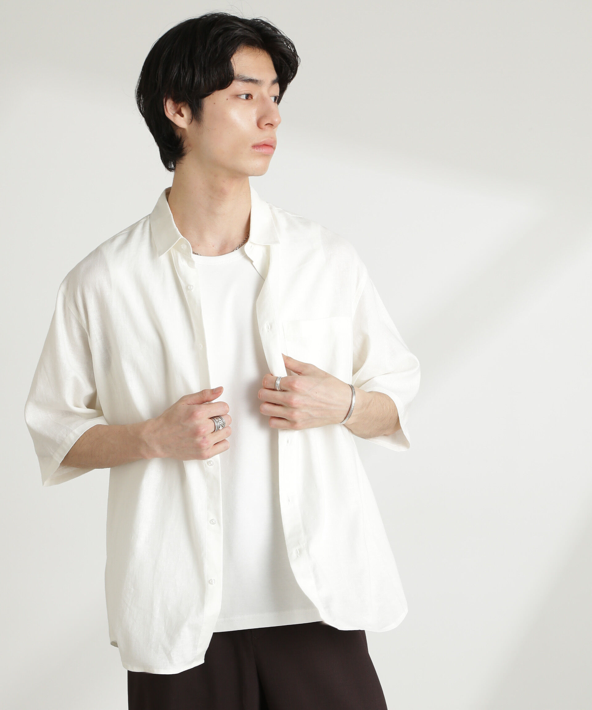 nano･universe「アンチスメルリネン レギュラーカラー 半袖」|シャツ・ブラウス|