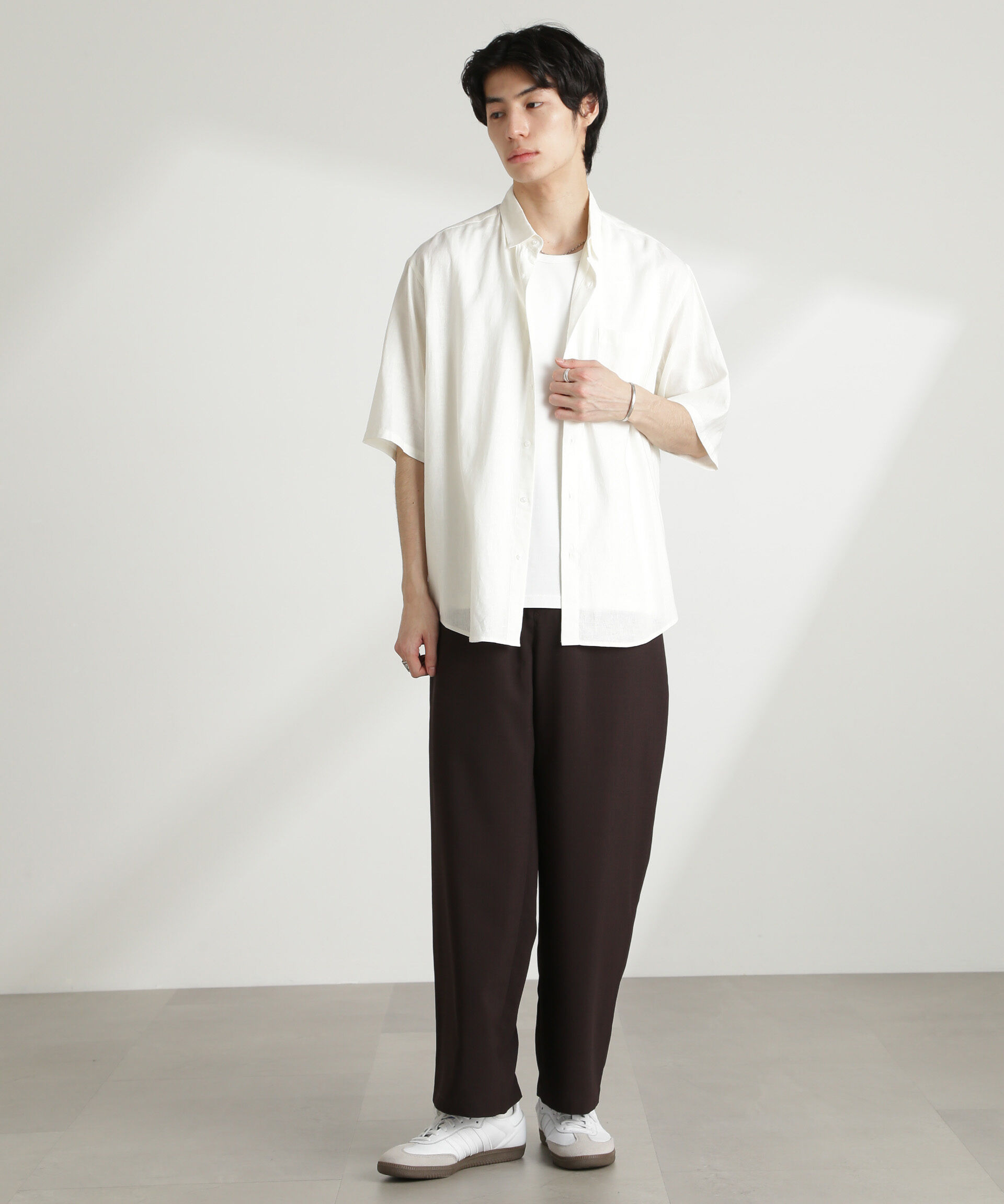 nano･universe「アンチスメルリネン レギュラーカラー 半袖」|シャツ・ブラウス|