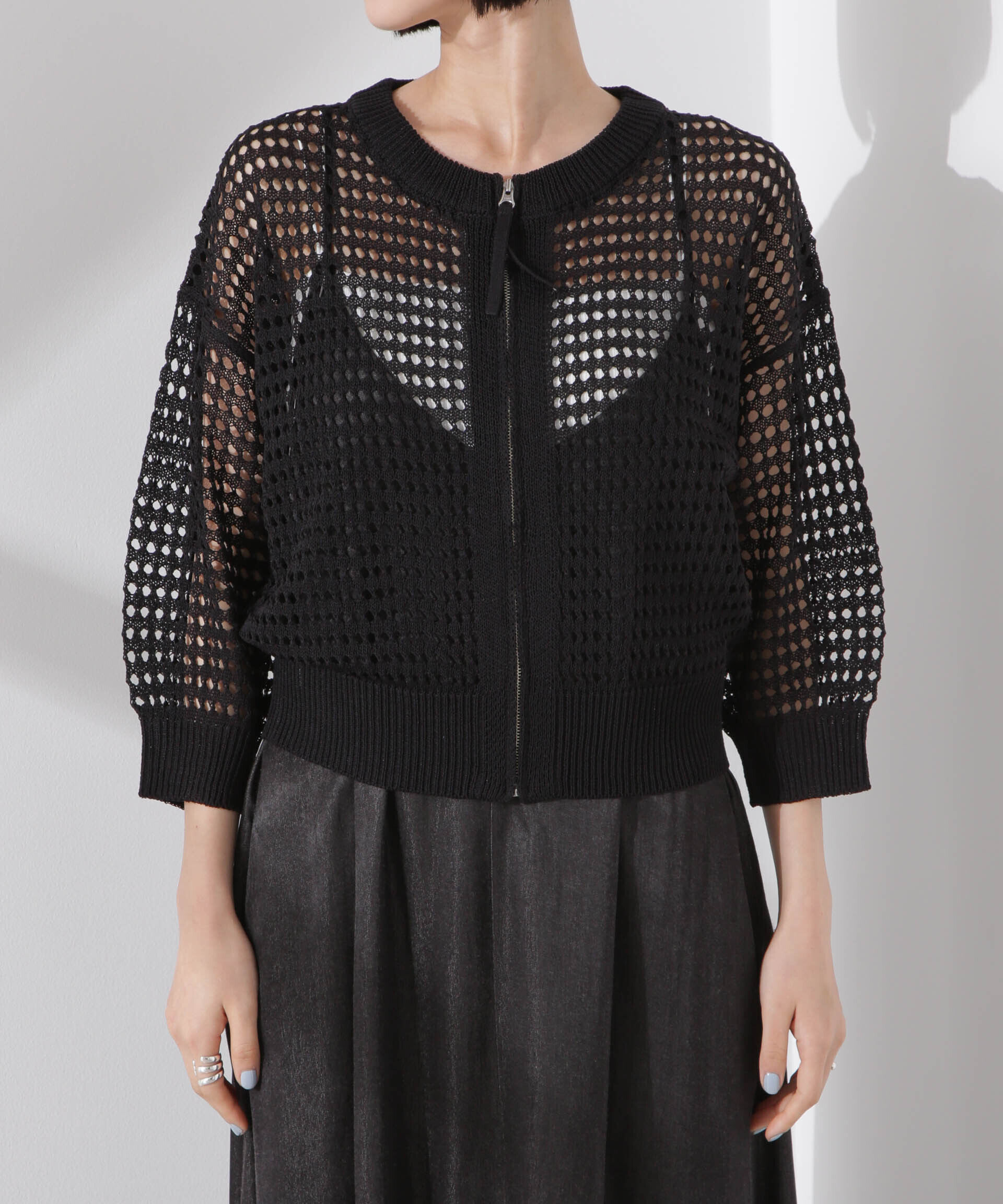 nano･universe「メッシュニットジップカーディガン」|ニット・セーター|