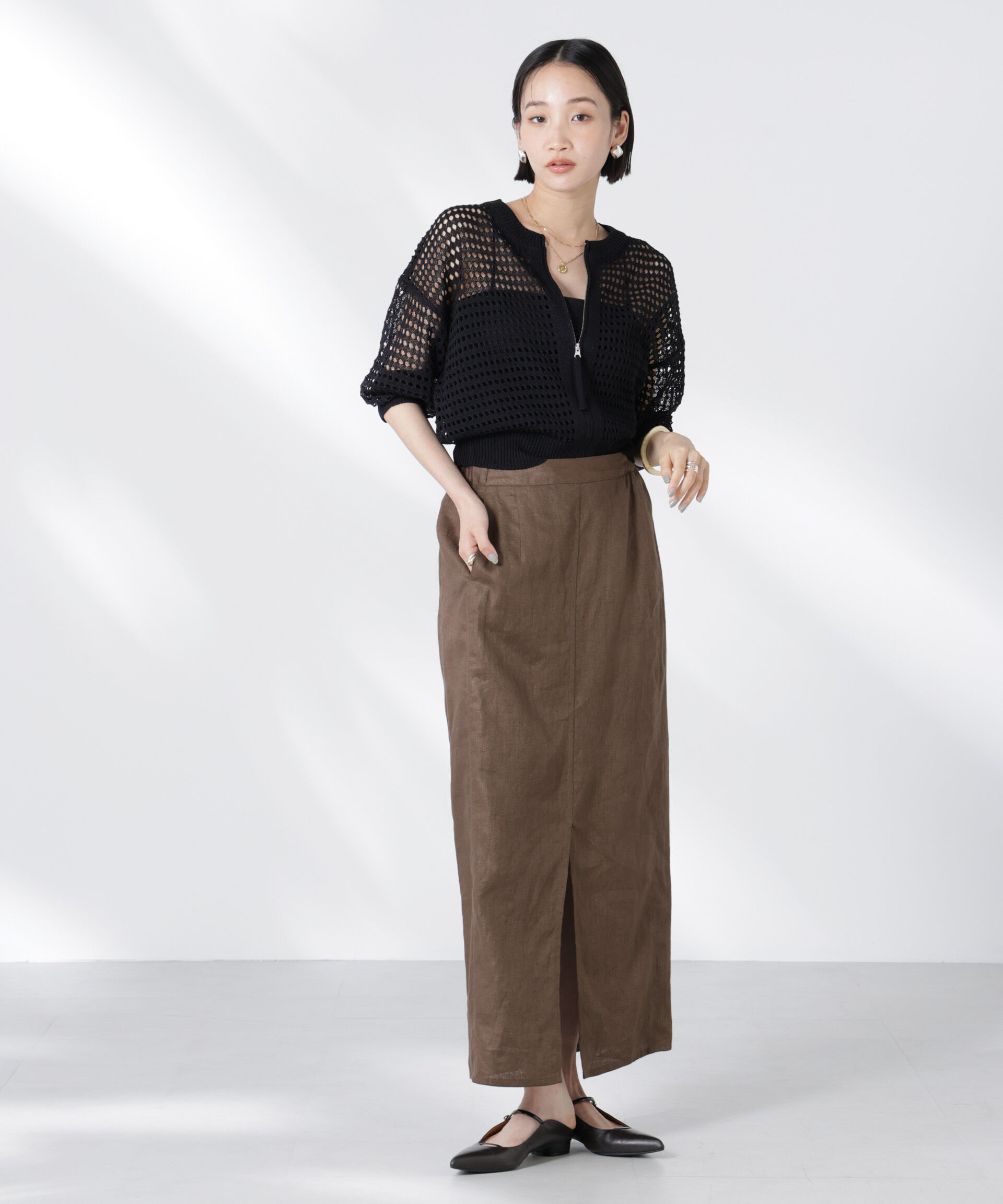 nano･universe「メッシュニットジップカーディガン」|ニット・セーター|