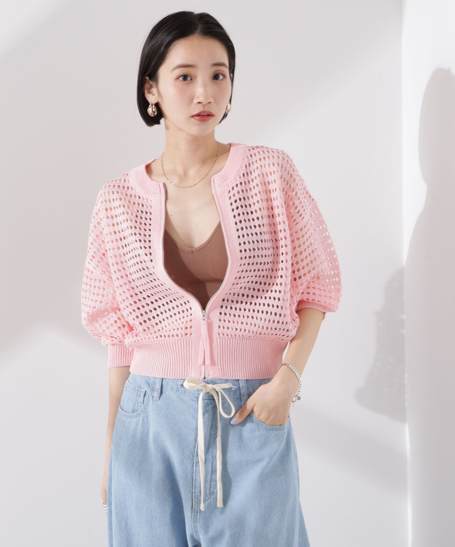 nano･universe「メッシュニットジップカーディガン」|ニット・セーター|