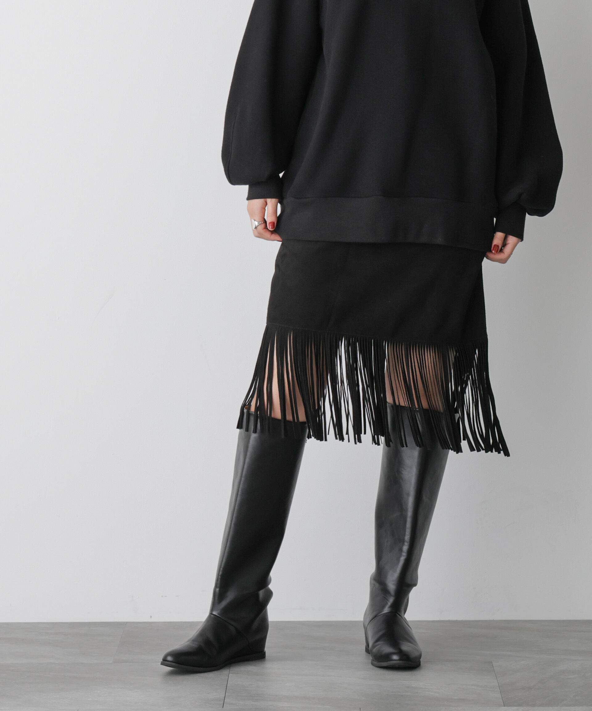  「「STEVELOUR」ゴートレザーフリンジスカート」|スカート|