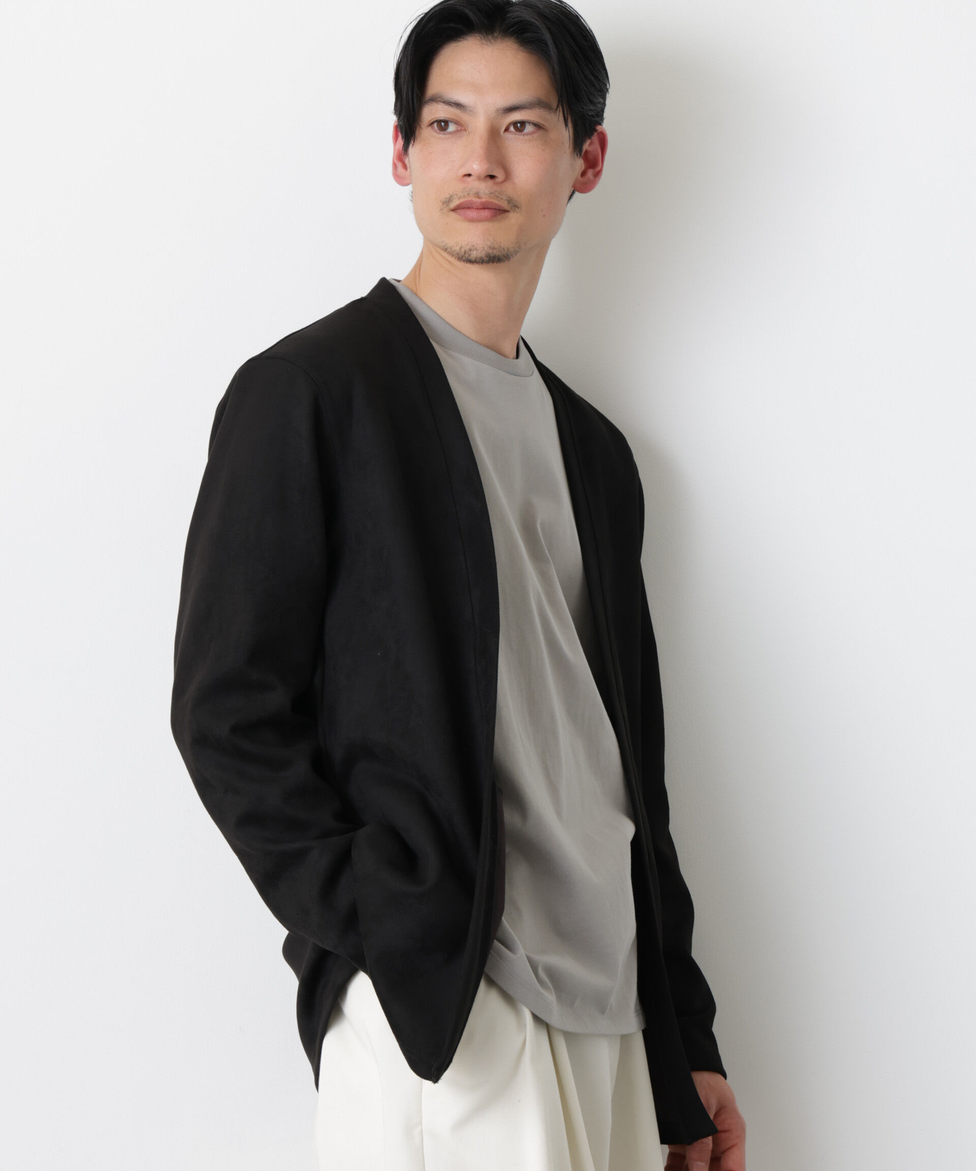 nano･universe「フェイクスエードトッパーカーディガン」|Tシャツ・カットソー|ブラック