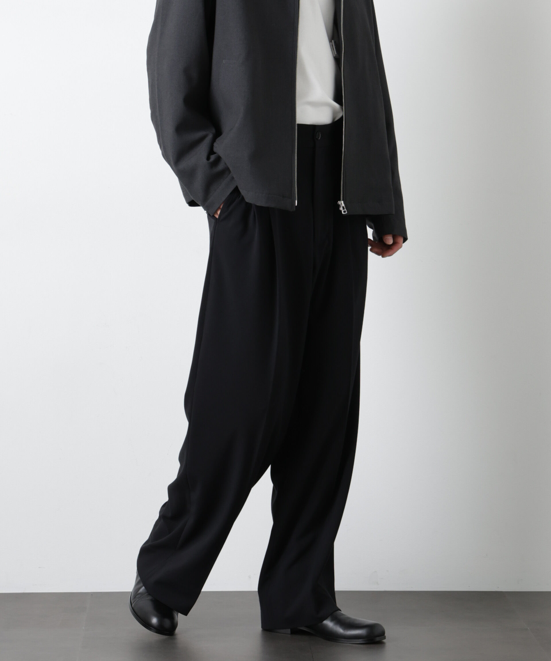 nano･universe「ALWAYS EASY ワイドスラックス（セットアップ可）」|チノ|ブラック