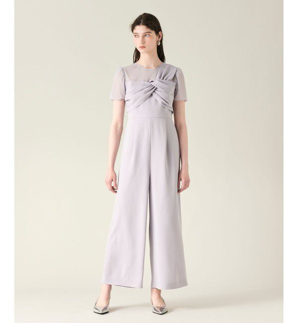 GRACE CONTINENTAL「ドレープリボンサロペット」|オールインワン|グレー