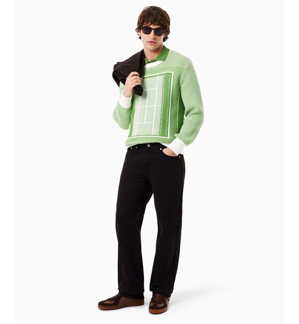 LACOSTE「テニスコートモチーフ ジャカードニットセーター」|ニット・セーター|