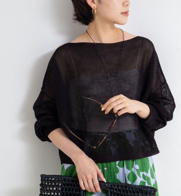 NOLLEY'S「《手洗い可能》ドライメッシュショートプルオーバーニット」|ニット・セーター|ブラック