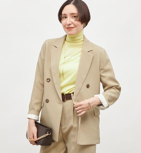 NOLLEY'S「《セットアップ対応》ウォッシャブルウール調ストレッチダブルジャケット」|テーラードジャケット|ベージュ