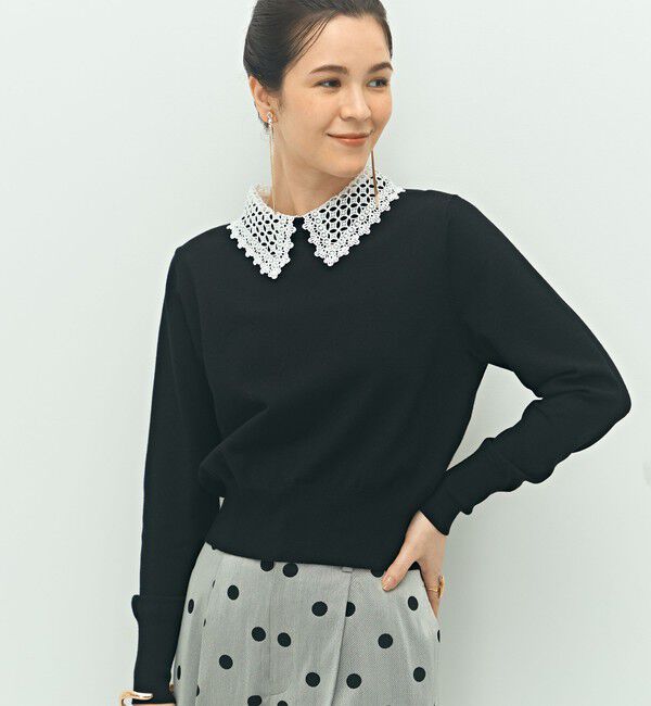 NOLLEY'S「《手洗い可能》襟レース2WAYプルオーバーニット」|ニット・セーター|