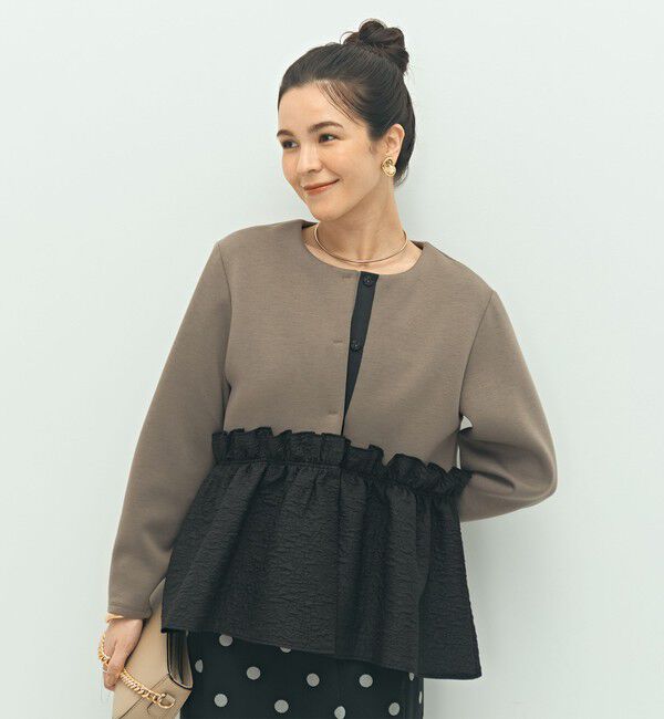 NOLLEY'S「《セットアップ対応》ウォッシャブルエアボールジャガードペプラムブルゾン」|ブルゾン・スタジャン|