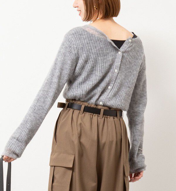 Rie Miller「シアーモヘヤ2WAYリブボートネックカーディガン」|カーディガン|ミディアムグレー
