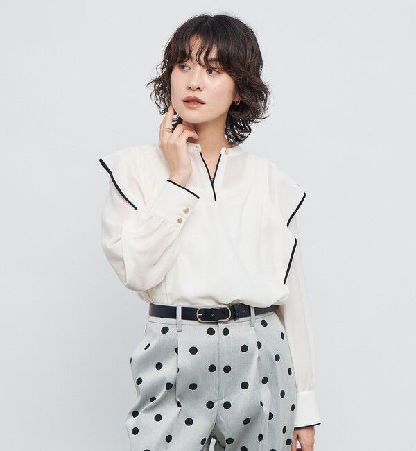 NOLLEY'S「ウォッシャブル配色パイピングブラウス」|シャツ・ブラウス|オフホワイト