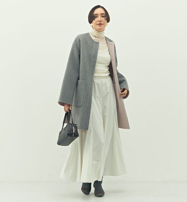 NOLLEY'S「バイカラーリバーコート」|ノーカラーコート|