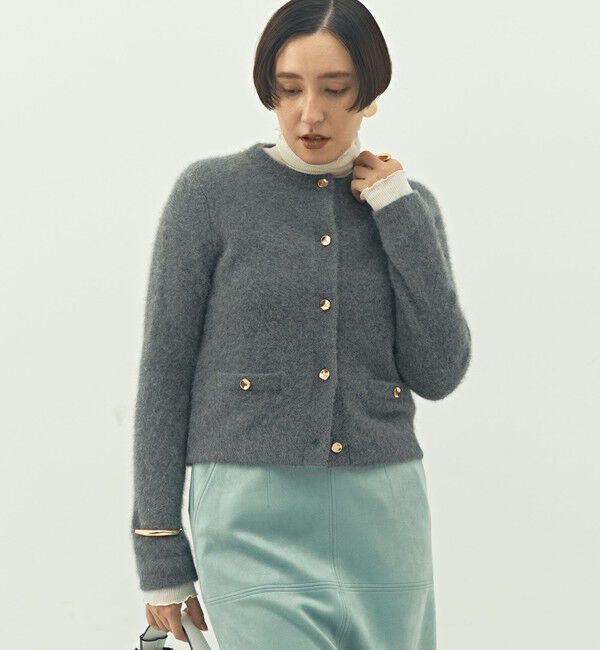 NOLLEY'S「ヘアリークルーネックニットジャケット」|カーディガン|ミディアムグレー