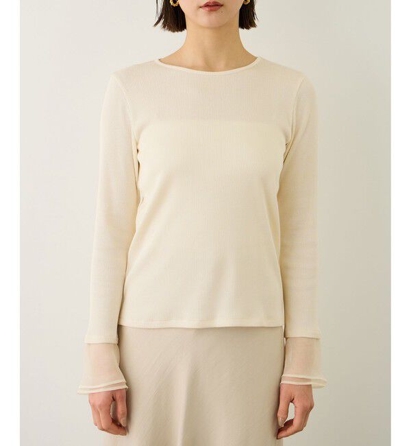 ROPE「シアーフレア袖ドッキングカットソー/イージーケア」|Tシャツ・カットソー|