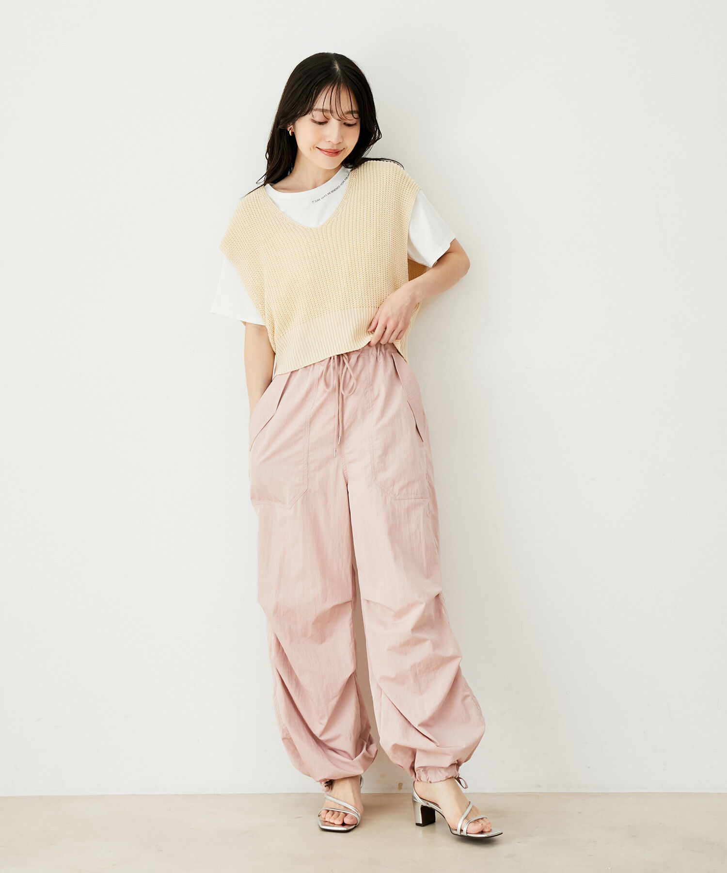 VIS「【選べる着丈・マルチWAY】ニットベスト付きワンピース【洗える】」|ワンピース|