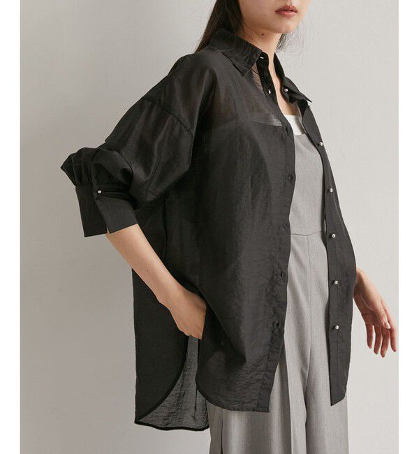 VIS「メタル釦シンプルシアーシャツ」|シャツ・ブラウス|ブラック(01)