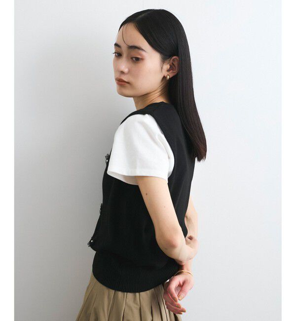 VIS「フラワーモチーフニットベスト」|ベスト・ジレ|