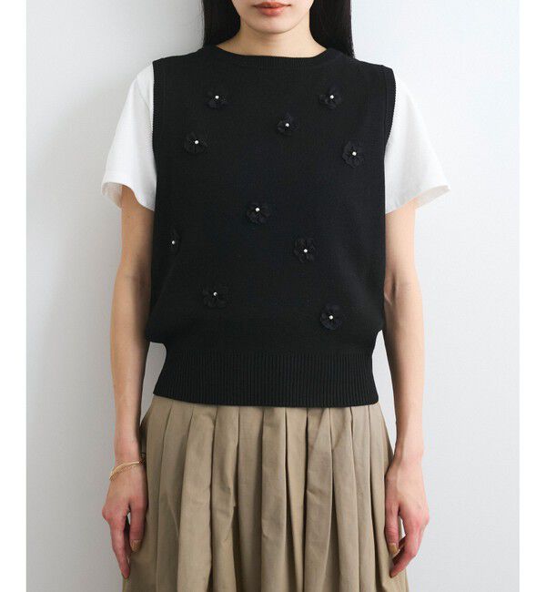 VIS「フラワーモチーフニットベスト」|ベスト・ジレ|