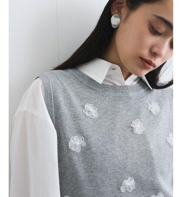VIS「フラワーモチーフニットベスト」|ベスト・ジレ|