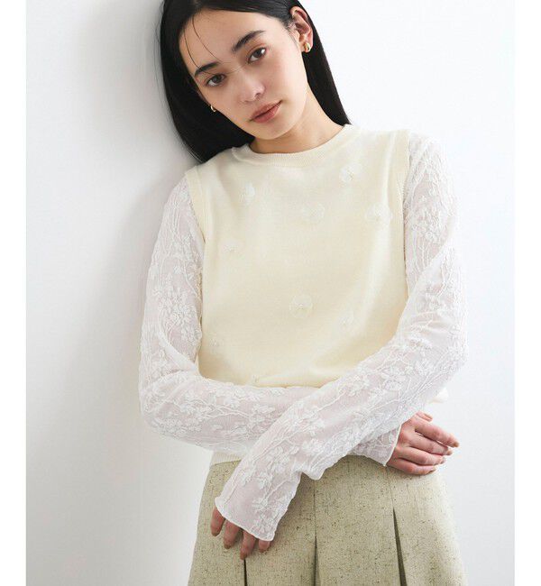 VIS「フラワーモチーフニットベスト」|ベスト・ジレ|オフホワイト(15)