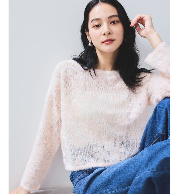 VIS「フラワーモチーフフェザーシアーニット」|ニット・セーター|