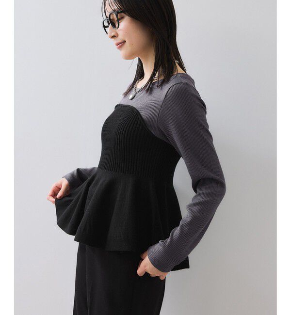 VIS「ペプラムニットドッキングプルオーバー」|ニット・セーター|ブラック系(02)