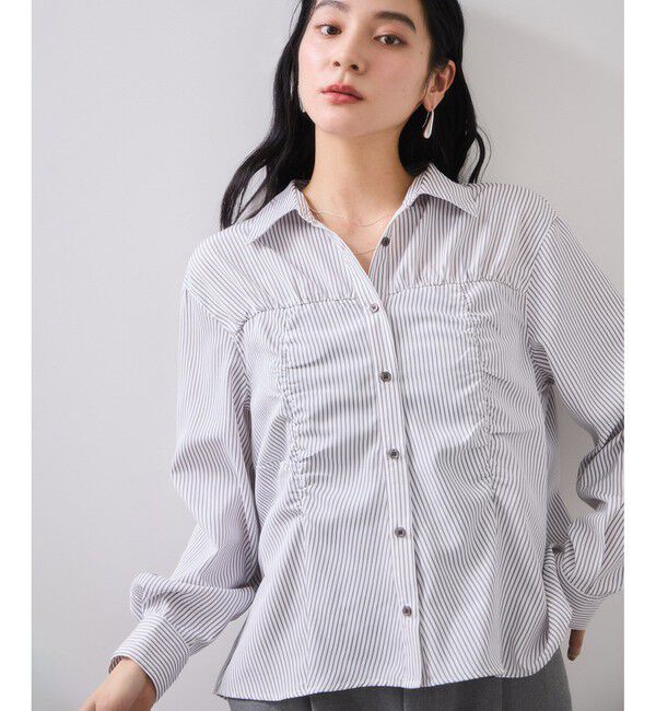 VIS「シャーリングギャザー切替シャツ/イージーケア」|シャツ・ブラウス|