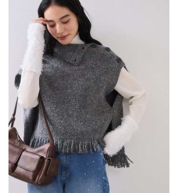 VIS「ボタンデザインポンチョベスト」|ベスト・ジレ|