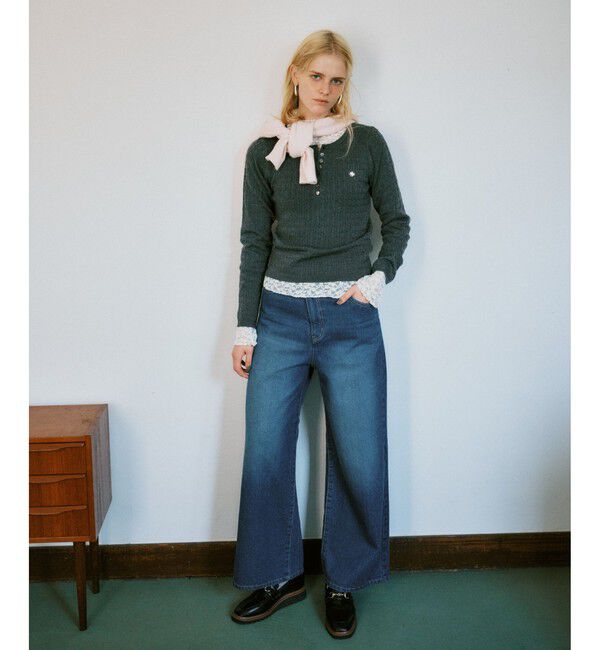 VIS「【POLO BCS】VIS別注ヘンリーネックミニケーブルニットトップス」|ニット・セーター|