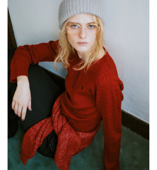 VIS「【POLO BCS】VIS別注ヘンリーネックミニケーブルニットトップス」|ニット・セーター|