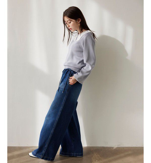 VIS「ベルト付きワイドシルエットデニムパンツ」|デニム|