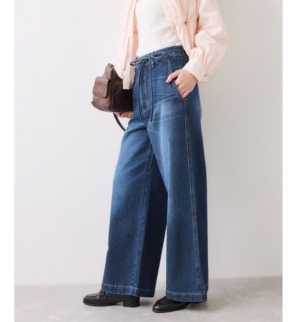 VIS「ベルト付きワイドシルエットデニムパンツ」|デニム|