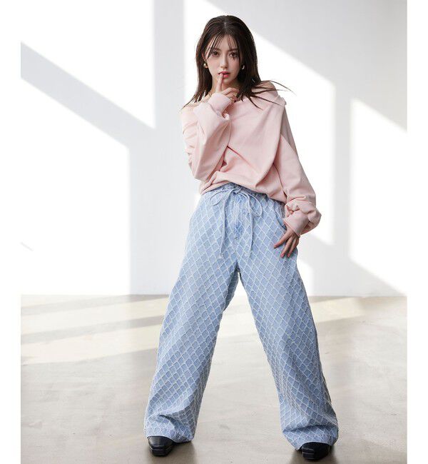 VIS「ベルト付きワイドシルエットデニムパンツ」|デニム|