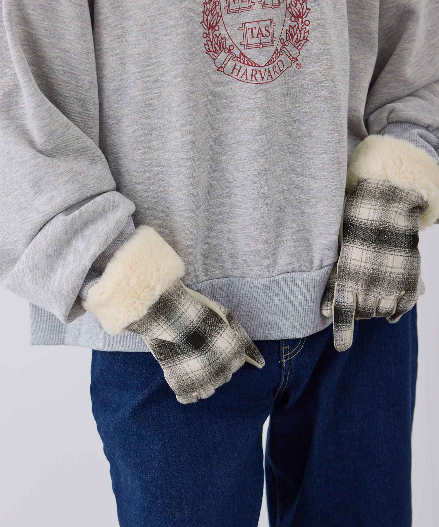 ROPE PICNIC PASSAGE「チェック&times;フェイクファーグローブ」|手袋|